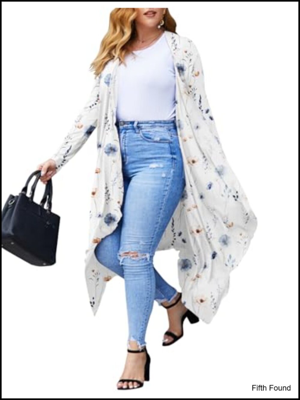 Plus Size Duster Cardigan Long Sleeve Open Front High Low Hem Polyester